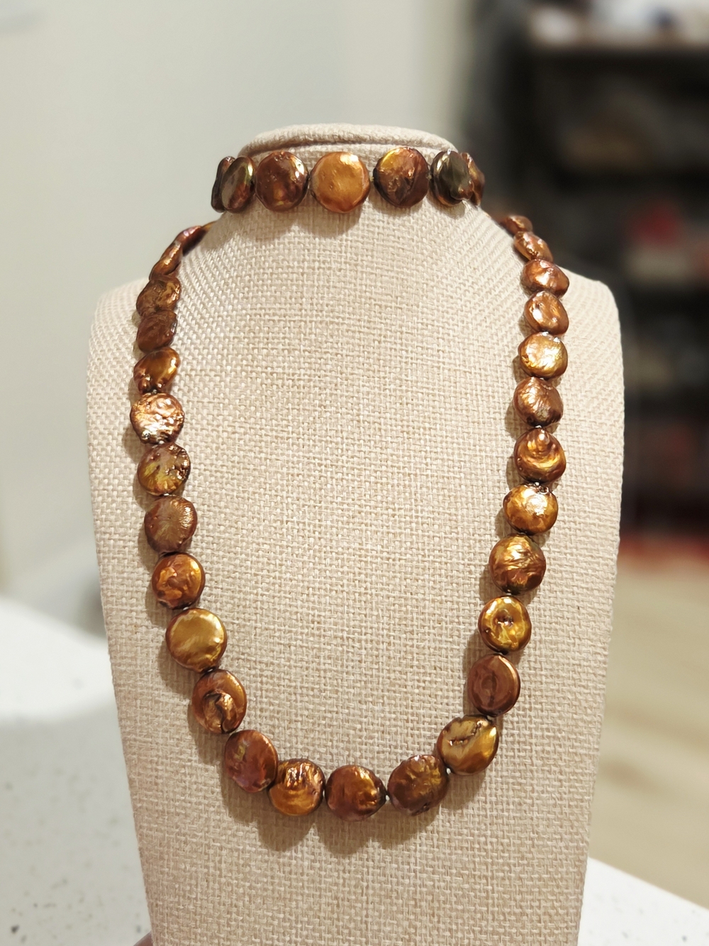 Golden Pearl Coin Necklace - Bracelet & Necklace Set